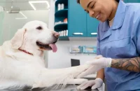 close-up-smiley-doctor-checking-dog close-up-smiley-doctor-checking-dog